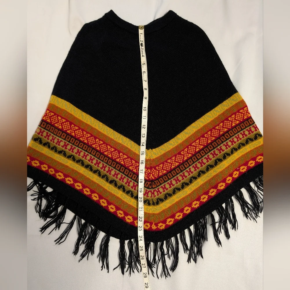 Peruvian Alpaca Black Fringe Poncho Sweater And Matching Maxi Skirt